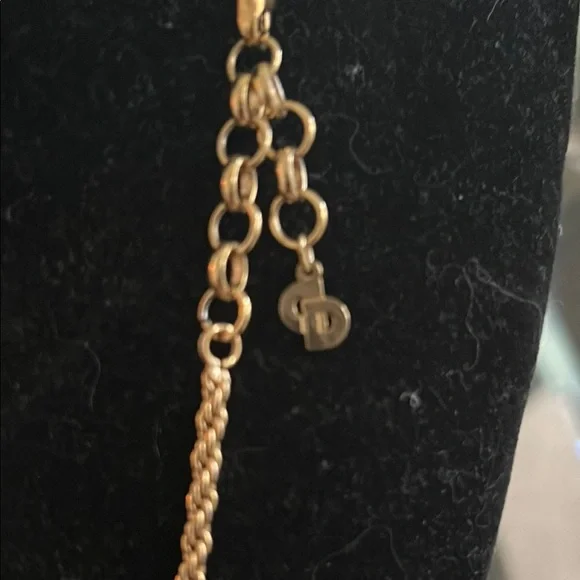 Dior Gold Necklace with Circular Pendant and Dainty Chain 27”